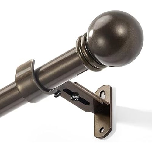 Curtain Rods for Windows 16 to 92 Inches, Curtain Rod Max Adjustable Length of 104 IN, 1" Diameter Drapery Rods Round Finials, Brown, Pack of 1