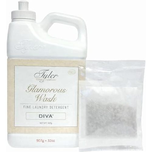 TYLER CANDLE COMPANY Wash Diva 32 Fl Oz Laundry Detergent/w Dryer Sachet Single Pouch, Pull and Pour Spill Proof Cap