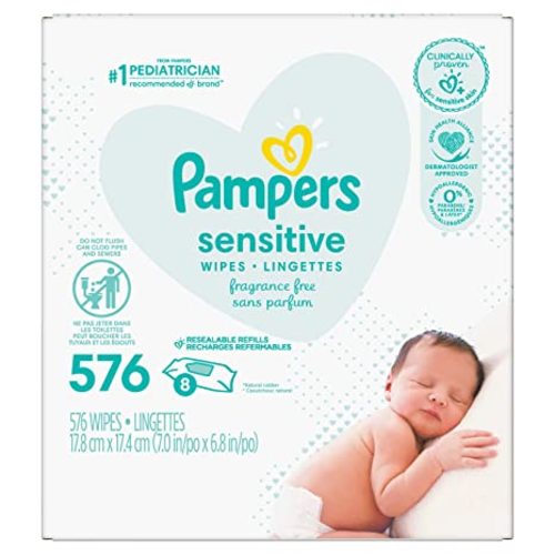 Pampers Baby Wipes Sensitive Perfume Free 8X Refill Packs 576 Count - 8x Refill Packs (576 Count)