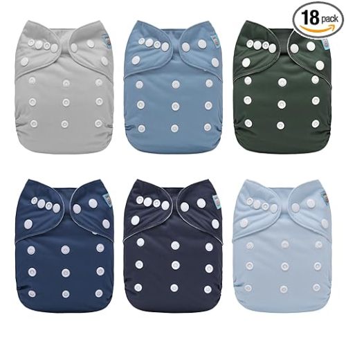 ALVABABY Baby Cloth Diaper 6 Pack with 12 Inserts One Size Cloth Diaper Covers Adjustable Washable Reusable for Baby Girls and Boys 6BM111