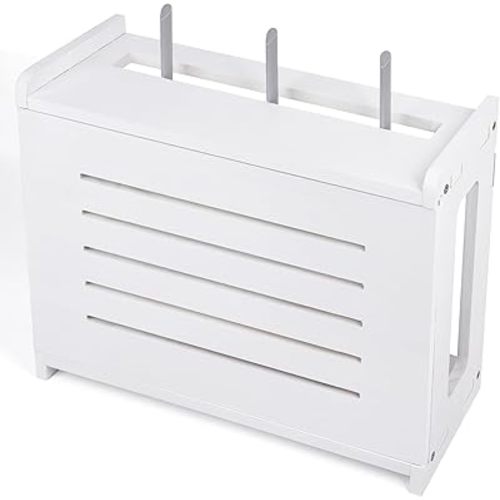 Router Shelf Wall Mount WiFi Router Storage Box Modem Cable Router Cover Organized Power Strip Cable Management Hider Rack by Solid Wood Need Assembly White