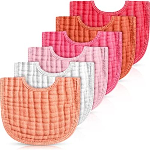 Frienda 6 Pcs Muslin Bibs Baby Burping Cloth Teething Bibs Bandana Bibs 6 Absorbent Layers Muslin Bibs for 6 Month+ Baby