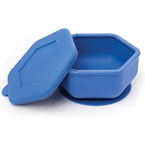 Tiny Twinkle Silicone Suction Bowl with Lid for Baby and Toddler - 100% Silicone - BPA Free - Microwave Safe - Suction Bowls For Baby, Snack Containers For Toddlers (Indigo)
