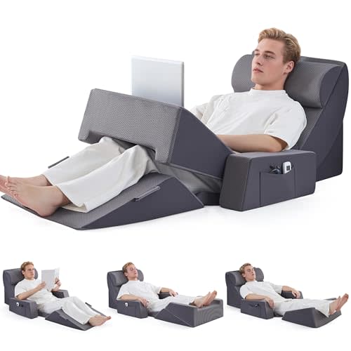 9PCS Wedge Pillow Set for After Surgery Recovery | Adjustable Foam Neck Pillow,Foam Leg Pillow,Relieves Neck,Leg Pain,Sleep Apnea,Reading Pillow with Breathable,DarkGrey