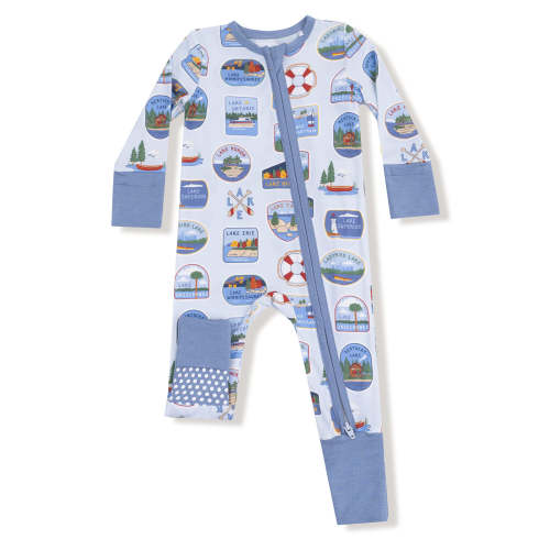 2-Way Zip Romper, Lake Stickers