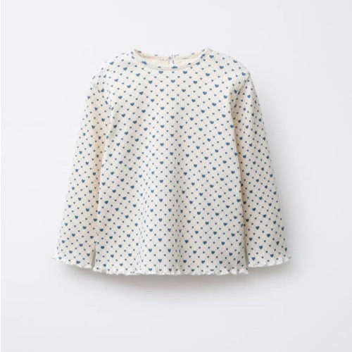 RIBBED SOFT TOUCH BOW T-SHIRT - Ecru / Blue | ZARA United States