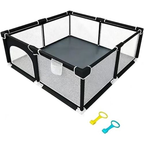 TOMBOSS 50x50 Baby Playpen, Portable Play Yard for Toddlers 1-3, Breathable Mesh Playard, Indoor & Outdoor Play Fence with Pull Rings, Sturdy Activity Pen