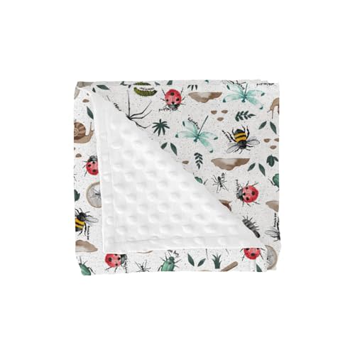 Bugs Hunt Baby Blankets for Girl Boy Bees Snails Dragonflies Soft Mink Dotted Backing Double Layer Swaddle Receiving Blanket Outdoors Explore Toddler Nursery Bed Blanket Stroller Crib 30x40