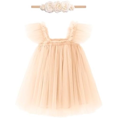 Baby Girl First Birthday Outfit Cake Smash 1st Birthday Dress with Flower Headband