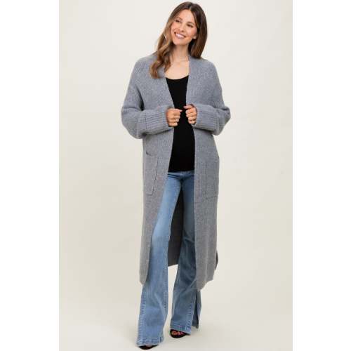 Grey Ribbed Chunky Knit Long Oversized Maternity Cardigan – PinkBlush
