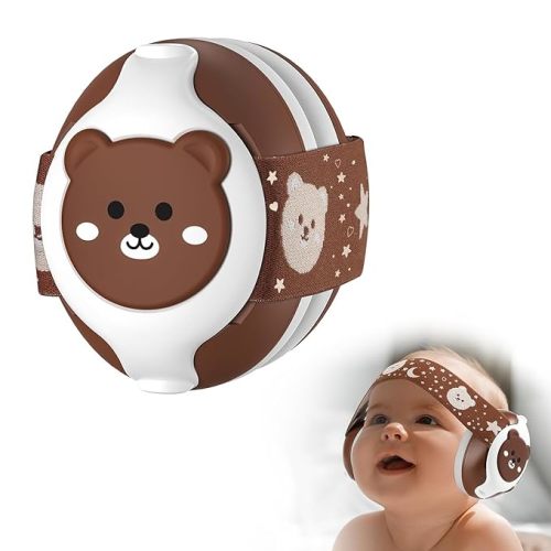Baby Ear Protection,Bear Infant Headphones Noise Cancelling for Infant Hearing Protection Ages 0-36 Months with Adjustable Headband,25dB NRR Baby Earmuffs,Ideal Baby Travel Essentials for Sleep