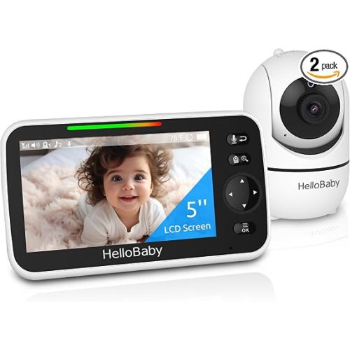 HelloBaby No WiFi Baby Monitor 5" Screen 30-Hour Battery Pan-Tilt-Zoom Video Upgrade with Camera and Audio, Night Vision, VOX, 2-Way Talk, 8 Lullabies and 1000ft Range, HB6550