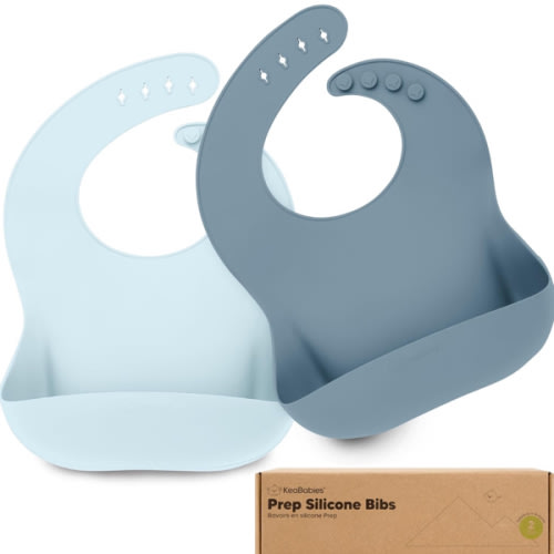 KeaBabies 2-Pack Silicone Baby Bibs for Eating - Sturdy Food-Grade Silicone Bibs for Babies Girl, Boy, Large Food Catcher, Clean & Put On Easily, Waterproof Toddler Feeding Essentials (Ocean)