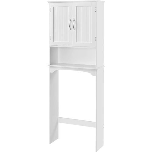 Yaheetech Over The Toilet Cabinet, Double Door Bathroom Storage Organizer, Toilet Rack with Inner Adjustable Shelf and Open Storage Shelf, White