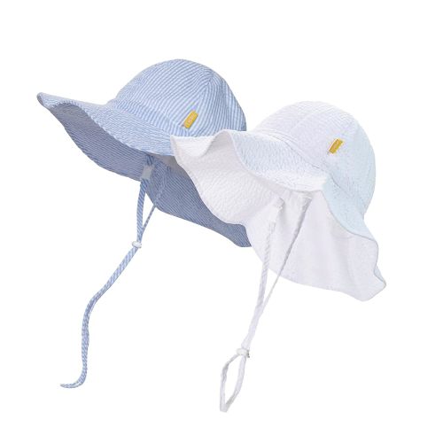 Baby & Toddler Wide Brim Sun Hats UPF 50+ Sun Protection Bucket Cap Cute Adjustable Hat in Seersucker