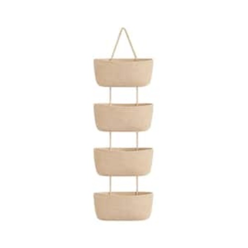 Beige 14.4 in. x 51 in. Cotton Over-the-Door 4-Tier Woven Boho Hanging Storage Decorative Basket with Hooks