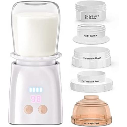 Bottle Warmer, Fast Heating Portable Bottle Warmer with 4 Adapters, Rechargeable Travel Bottle Warmer with Smart Temperature Control, Cordless Baby Bottle Warmer for Breastmilk or Formula