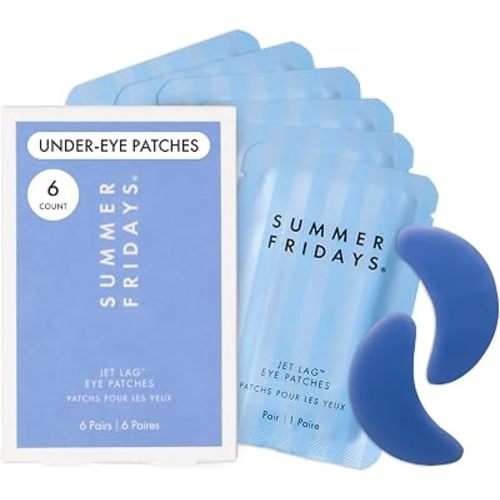 Summer Fridays Jet Lag Hydrating Eye Patches - De-puffing Hydrogel Under Eye Masks with Hyaluronic Acid, Caffeine + Peptides - Soothing + Refreshing At-Home + Travel Skin Care (6 Pairs)