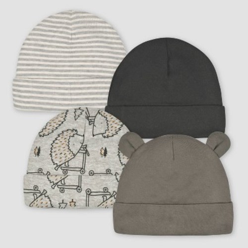 Gerber Baby Boys' 4pk Hedgehog Caps - Gray