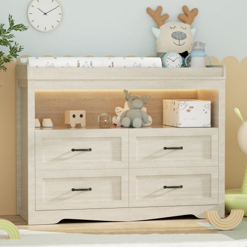 Amazon.com: Baby Changing Table with Changing Table Top Nursery Dresser with LED Light