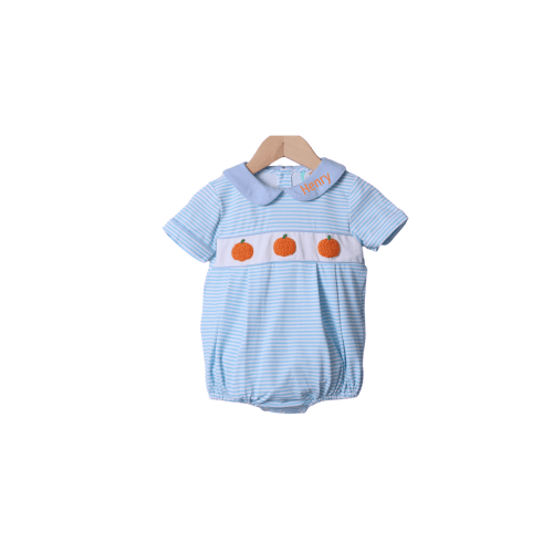 Smocked Blue Stripe Pumpkin Bubble