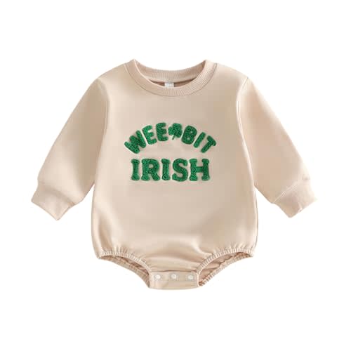 Newborn Baby Girl Boy St Patricks Day Outfit Wee Bit Irish Pint Sized Romper Clover Long Sleeve Bodysuit Clothes