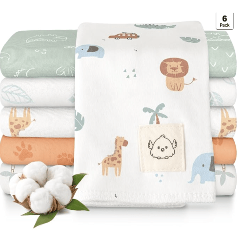 Organic Burp Cloths Baby Boy, Girl, 6-Pack Large Burping Cloths(Wilderness)