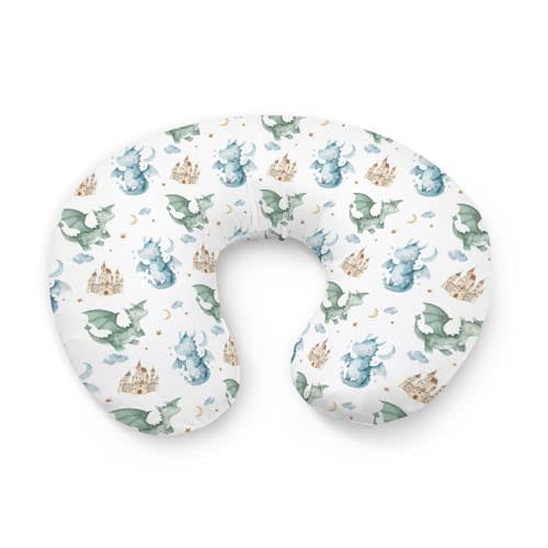 Cartoon Dragon Pattern Nursing Pillow Cover, Unisex Cloud Star Moon Castle Removable Breastfeeding Pillowcase Slipcover for Baby Girls Boys Newborns Toddlers, Cover Only