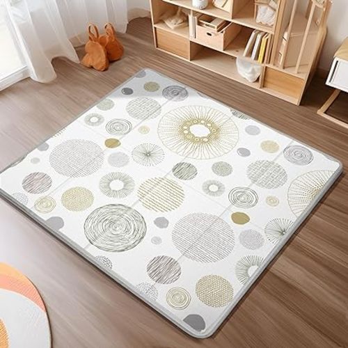 Foldable Baby Play Mat, PIGLOG 50X50 Waterproof Playpen Mat for Babies and Toddlers Kids, Safe Foam Playmat for Tummy Time, Reversible Playmats, Portable Baby Floor Mat for Infant, Toddler, Circle