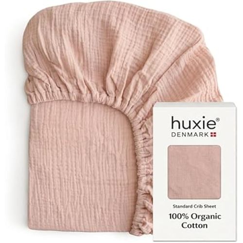 Crib Sheets – Organic Cotton Muslin Fitted Crib Sheet – Standard Size for Baby Boy and Baby Girl 28" x 52" Ultra-Soft and Breathable. (Blush)