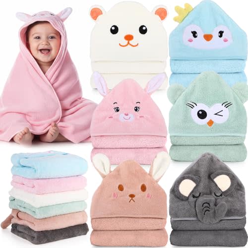 SmoothNovelty 6 Pack Baby Hooded Towels Coral Fleece Baby Bath Towels 31.5 x 31.5 Inch Soft Absorbent Hooded Bath Blanket for Newborn Toddler Infant Boy Girl Shower Gift Supplies(Multicolor,Vivid)