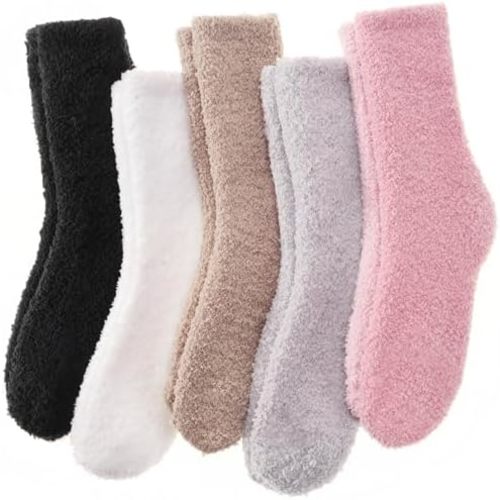 ANTSANG Fuzzy Socks for Women Men, Slipper Fluffy Cozy Crew Socks, 5 Pairs