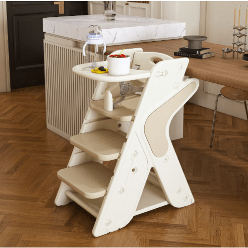 Wohh 3 in 1 Multi Functional Growing Up Dining Chair for Eating, Convertible Baby High Chair Toddler Learning Tower & Step Stool, Adjustable Height with 5-Point Harness, Removable Tray(Beige)