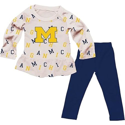 Wes and Willy Infant and Toddler Little Girls College Team All Over Logo Outfit