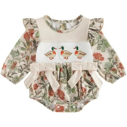 Baby Girl Outfit Fall Winter Duck Hunting Flower Camo Smocked Bubble Romper