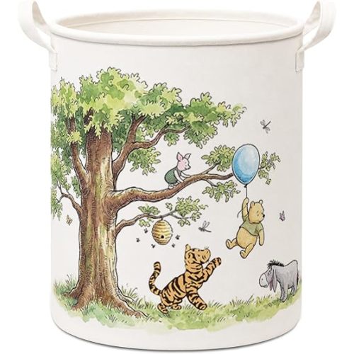 Cute Bear Round Foldable Canvas Storage Basket With Waterproof PE Coating, Kids, Boys, Girls Room Clothes Storage, Bathroom And Bedroom, Laundry Room Supplies & Accessories, Diaper Bag -A21