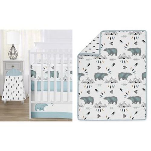 Sweet Jojo Designs Boy Crib Bedding + BreathableBaby Breathable Mesh Liner Baby Nursery Bear Mountain Blue Black and White 6pc