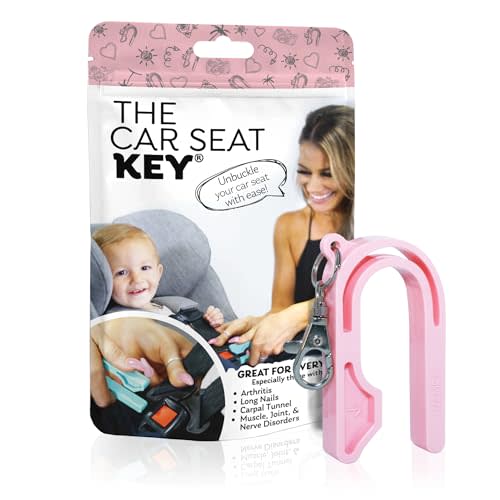 The Car Seat Key - Original Car Seat Key Chain Buckle Release Tool - Easy Unbuckle Opener Aid for Nails, Parents, Grandparents & Older Children by NAMRA Made in USA (Pink)