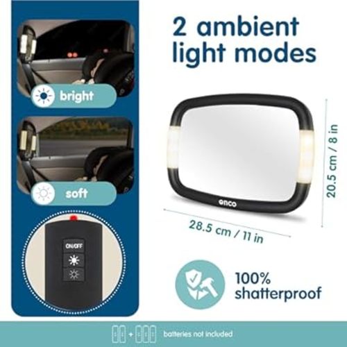 Onco Baby LED Car Mirror – 2 Lighting Modes, Unbreakable Mirror, Baby Car Mirrors, Universal, 360° Adjustable, Baby Car Mirror, Interior Car Accessory, Car Mirror : Amazon.com.be: Baby Products
