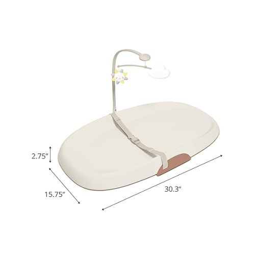 Skip Hop Baby Changing Pad Nursery Style Wipe-Clean Contoured with Cushioned Foam, Non-Skid Base, Built-in Safety Belt & Tuck-Away Toy Bar Fits Standard Changing Tables, Oat