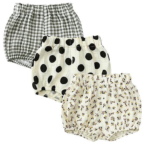 3PC Shorts Set Newborn Baby Girls Boys Pants Cotton Linen Blend Cute Floral Bloomers Triangle Shorts
