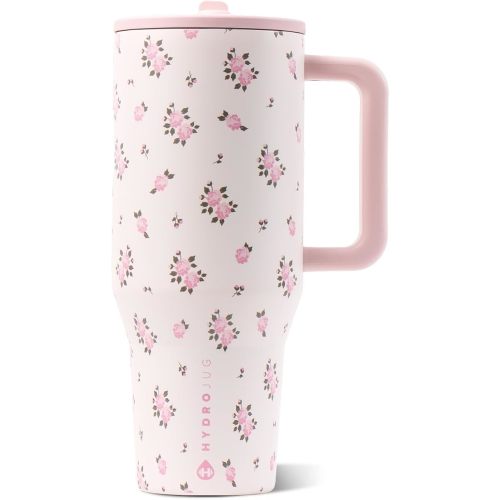 HydroJug Traveler 40oz, Insulated Tumbler with Handle & Straw, Wildrose