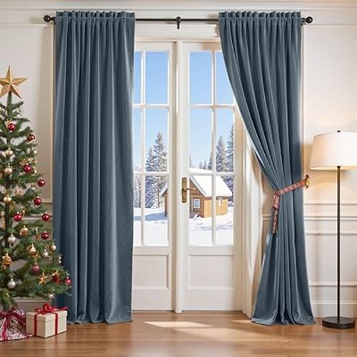 Lazzzy Velvet Blackout Curtains Thermal Insulated Room Window Drapes Super Soft Luxury Curtains for Living Room Bedroom Rod Pocket 2 Panels, Dark Slate, 52" W x 90" L
