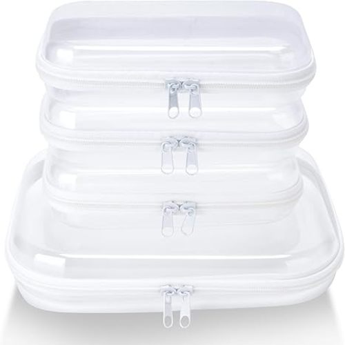 4 pcs Clear Zipper Pouches,Hard Shell Zipper Case, Toiletry Bag for Travel, CLear Diaper Bag, Toiletry Pouch, Travel Organizer, Cosmetic Bag,Toy Storage Bins (M+3S)
