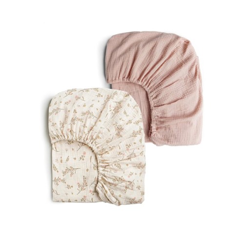 Konssy Muslin Crib Sheets for Girl Boy, 2 PCS Soft and Breathable Cotton Baby Sheets for Standard Crib Mattress, 52"x 28" (Floral, Pink)