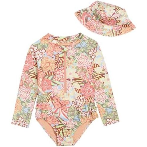 Roxy Baby Girls' Long Sleeve One-piece Rashguard Zip Swimsuit with Hat