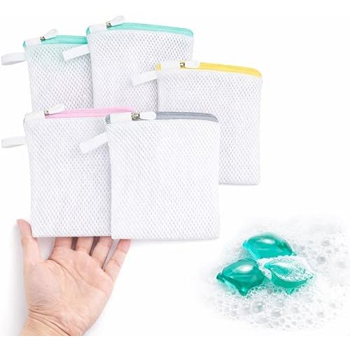 5 Pack Small Mesh Laundry Bags for Delicates (4.7 x 5.5 Inch), Mini Wash Bags for Laundry Pods, Socks & Underwear, Prevent Loss & Tangling, Reusable Foldable Washing Bags for Home & Travel