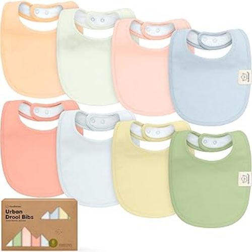 8-Pack Organic Baby Bibs for Boys, Girls - Soft Cotton Drooling and Teething Bibs for Baby Girl & Boy, Extra Absorbent, Easy to Clean & Put On for Toddler, Newborn, Infant 0-24 Months(Dew)