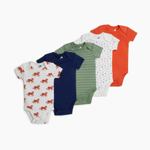Small Story Short Sleeve Bodysuit Printed (5 Pack) - Tiger, 0-3 M