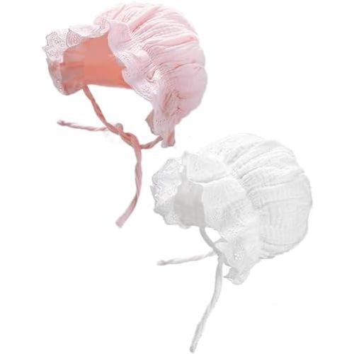 Baby Bonnet Hat for Newborn – Soft Cotton Lace Baby Hat with Ties, Vintage Infant Bonnet